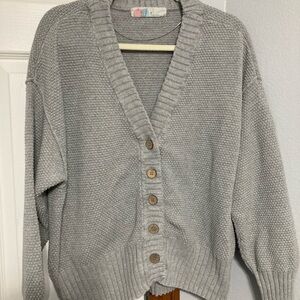 Free People Gray Cardigan Sweater V-Neck Ribbed